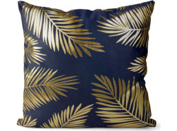 Obliečka na vankúš GOLDEN STYLE VELVET 40x40 cm - Palmové listy - tmavo modrý / zlatý