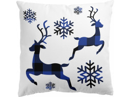 Obliečka na vankúš VELVET MERRY Jelene a vločky 45x45 cm - biela/modrá