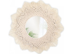 Okrúhle zrkadlo s tkaným rámom BOHO 60 cm - biele