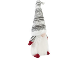 Vianočný škriatok s fúzmi 48 cm - biely/sivý