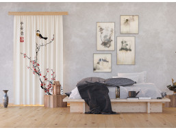Dizajnový záves - Japonská sakura s vtáčikom - 140x245 cm