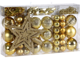 Vianočné závesné banky na stromček ESTRELLA 66 kusov - zlaté