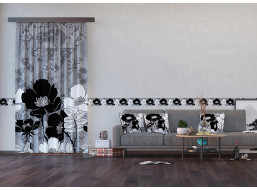 Dizajnový záves - Čiernobiele kvety - 140x245 cm