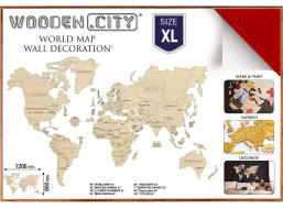 WOODEN CITY Drevená mapa sveta veľkosť XL (120x80 cm) červená