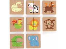 VIGA Drevené magnetické puzzle Zvieratká 32 dielikov