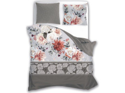 Saténové obliečky PURE SATEEN - šedé / kvety - 160x200 cm