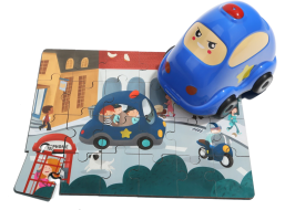 TOP BRIGHT Drevené puzzle s hračkou: Policajné auto 24 dielikov