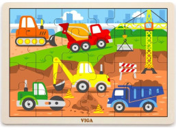 VIGA Drevené puzzle Stavebné stroje 24 dielikov