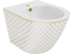 Závesný bidet MEXEN LENA 48 cm - biely/zlatý vzorovaný, 35224809