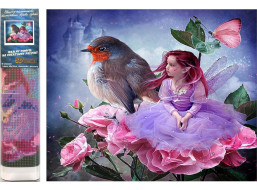 Norimpex Diamantové maľovanie Červenka s kvetinovou vílou 30x40 cm