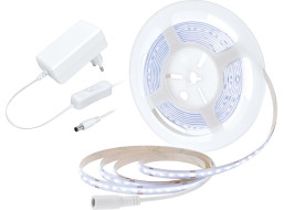 LED COB opasok, sada s adaptérom, vypínač, 5m, 8W/m, 800lm/m, studená biela
