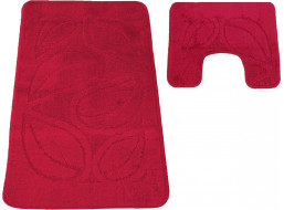 Súprava kúpeľňových predložiek s výrezom TÁŇA - flora - tmavo ružová