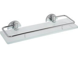 Sapho X-ROUND E sklenená polička s výklopnou hrazdou 300x130mm, mliečne sklo, chróm XR607