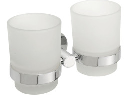 Sapho X-ROUND dvojitý držiak pohárov, mliečne sklo, chróm XR902