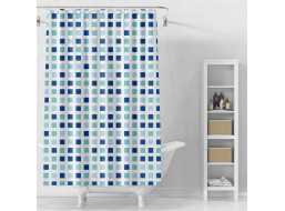 Aqualine Sprchový záves 180x180cm, vinyl, biela, modré kocky ZV036