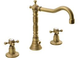 Sapho ANTEA trojprvková umývadlová batéria s retro hubicou, s výpustou, bronz 3226
