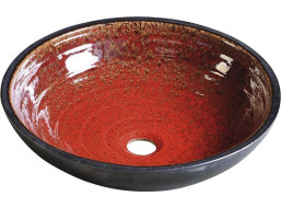 Sapho ATTILA keramické umývadlo, priemer 43cm, paradajková červeň / petrolejová DK007