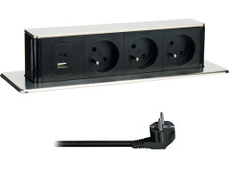 Solight 3z + USB A + C výsuvný blok zásuviek, 2m, nerez oceľ