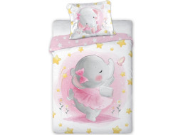 Detské bavlnené obliečky do postieľky 135x100 cm CUDDLES - Sloník - ružové