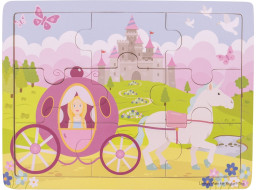 Bigjigs Toys Drevené puzzle princezná s kočiarom