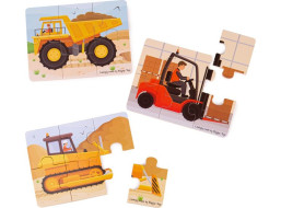Bigjigs Toys Puzzle 3v1 Stavebné stroje