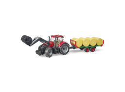 Bruder Traktor Case IH Optum 300 CVX s čelným nakladačom a prepravníkom na balíky