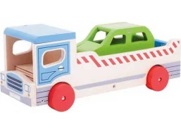 Bigjigs Toys Drevené odťahové auto s osobným autom