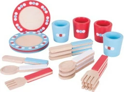 Bigjigs Toys Drevený jedálenský servis s bodkami