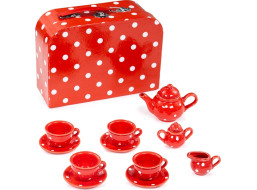 Bigjigs Toys Červený bodkovaný čajový set