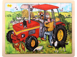 Bigjigs Toys Drevené puzzle traktor 24 dielikov