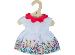 Bigjigs Toys Biele kvetinové šaty s červeným golierom pre bábiku 38 cm