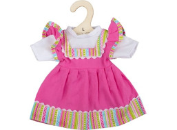 Bigjigs Toys Ružové šaty s pruhovaným lemovaním pre bábiku 38 cm