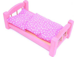 Drevená postieľka pre bábiky ružová