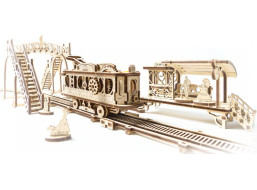 Ugears 3D drevené mechanické puzzle Mechanical Town električková linka