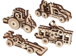 Ugears 3D drevené mechanické puzzle 4 mechanické prívesky Vozidlá