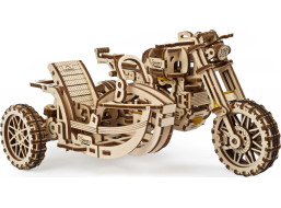 Ugears 3D drevené mechanické puzzle UGR-10 Motorka (scrambler) s vozíkom