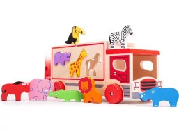 Bigjigs Toys Drevené auto so zvieratkami safari