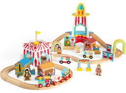Bigjigs Rail Drevená vláčikodráha zábavná púť 54 dielov