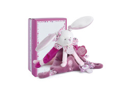 Doudou Darčeková sada - Hračka s úchytom na cumlík králiček 17 cm