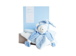 Doudou Darčeková sada - plyšový muchláčik modrý medvedík 24 cm