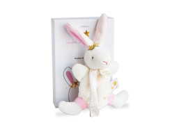 Doudou Darčeková sada - Hračka s úchytom na cumlík králiček 15 cm