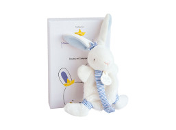 Doudou Darčeková sada - Hračka s úchytom na cumlík králiček 15 cm modrý