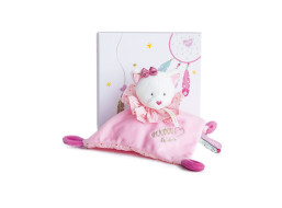 Doudou Darčeková sada - plyšový muchláčik ružová mačka 20 cm