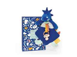 Doudou Darčeková sada - Hračka s úchytom na cumlík dinosaurus modrý 23 cm
