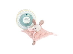Doudou Darčeková sada - Plyšový zajačik s ružovou dečkou z BIO bavlny 25 cm