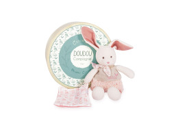 Doudou Darčeková sada - Plyšový Ecru králiček s ružovou dečkou z BIO bavlny 22 cm