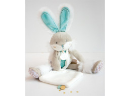 Doudou Darčeková sada - plyšový zajačik s dečkou 31 cm tyrkysový