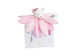 Doudou Darčeková sada - plyšový muchláčik ružová mačka 26 cm