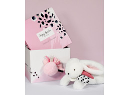 Doudou Darčeková sada - Plyšový zajačik s ružovým brmbolcom 25 cm