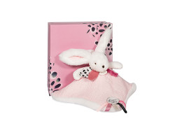 Doudou Darčeková sada ružová - zajačik so štvorcovou dečkou 25 cm
